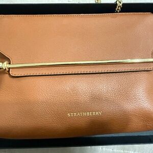 Strathberry Stylist Crossbody Leather Clutch in Chestnut Brown